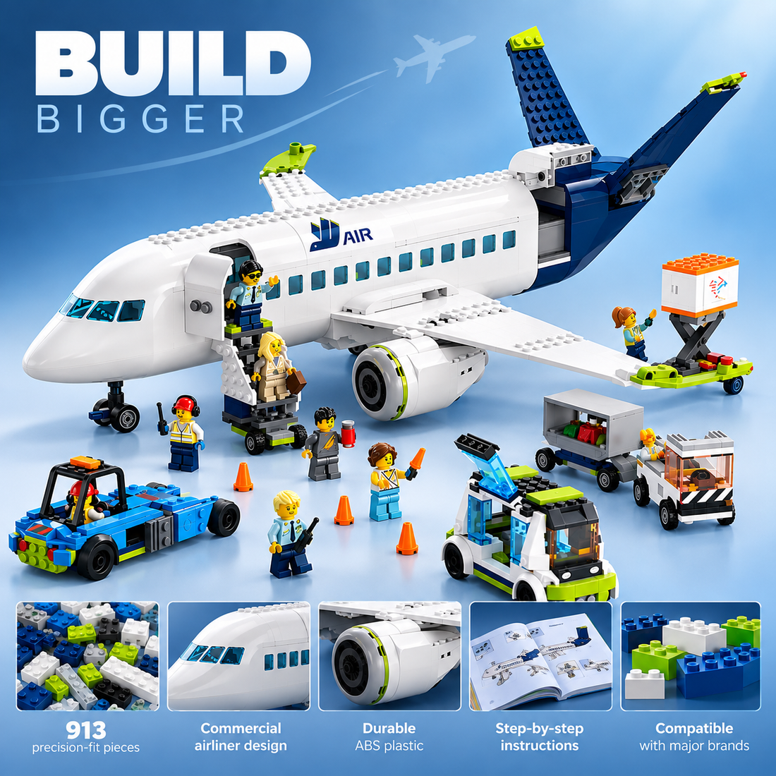 TechBricks Passenger Aircraft Building Block Set – 913 Pieces