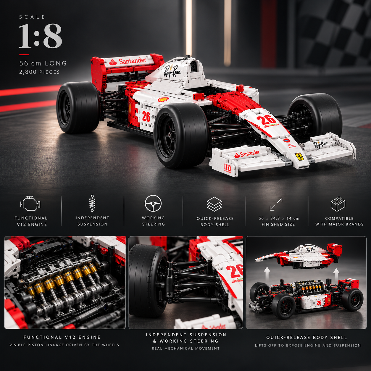 TechBricks MP4 Formula Racing Car Building Block Set — 1:8 Scale, 2800 pcs
