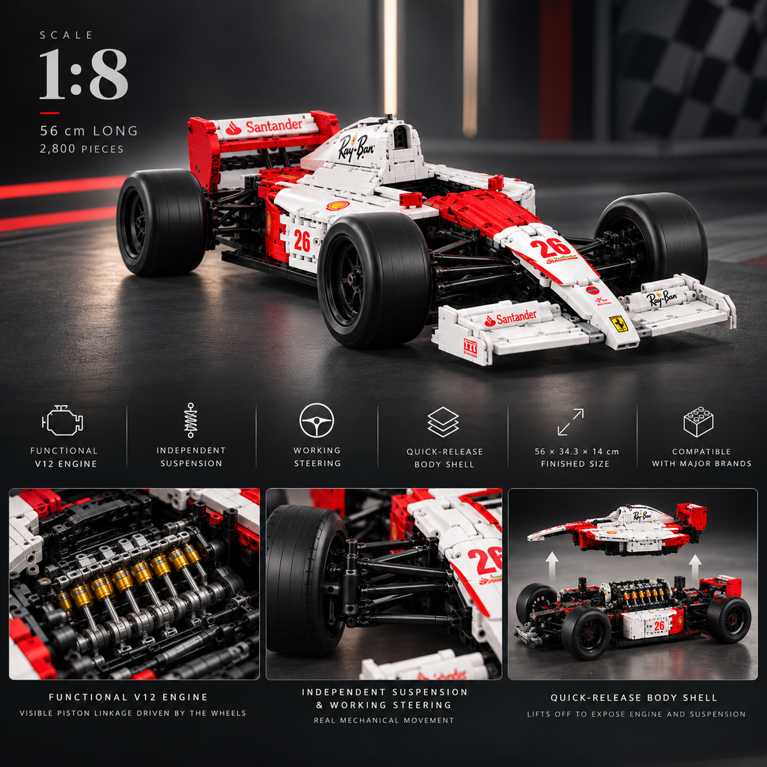 TechBricks MP4 Formula Racing Car Building Block Set — 1:8 Scale, 2800 pcs