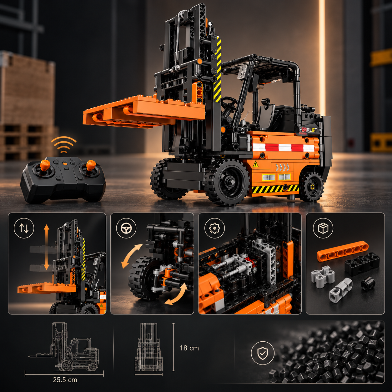 Techbricks Remote Control Forklift MOC Model Building Blocks 662PCS