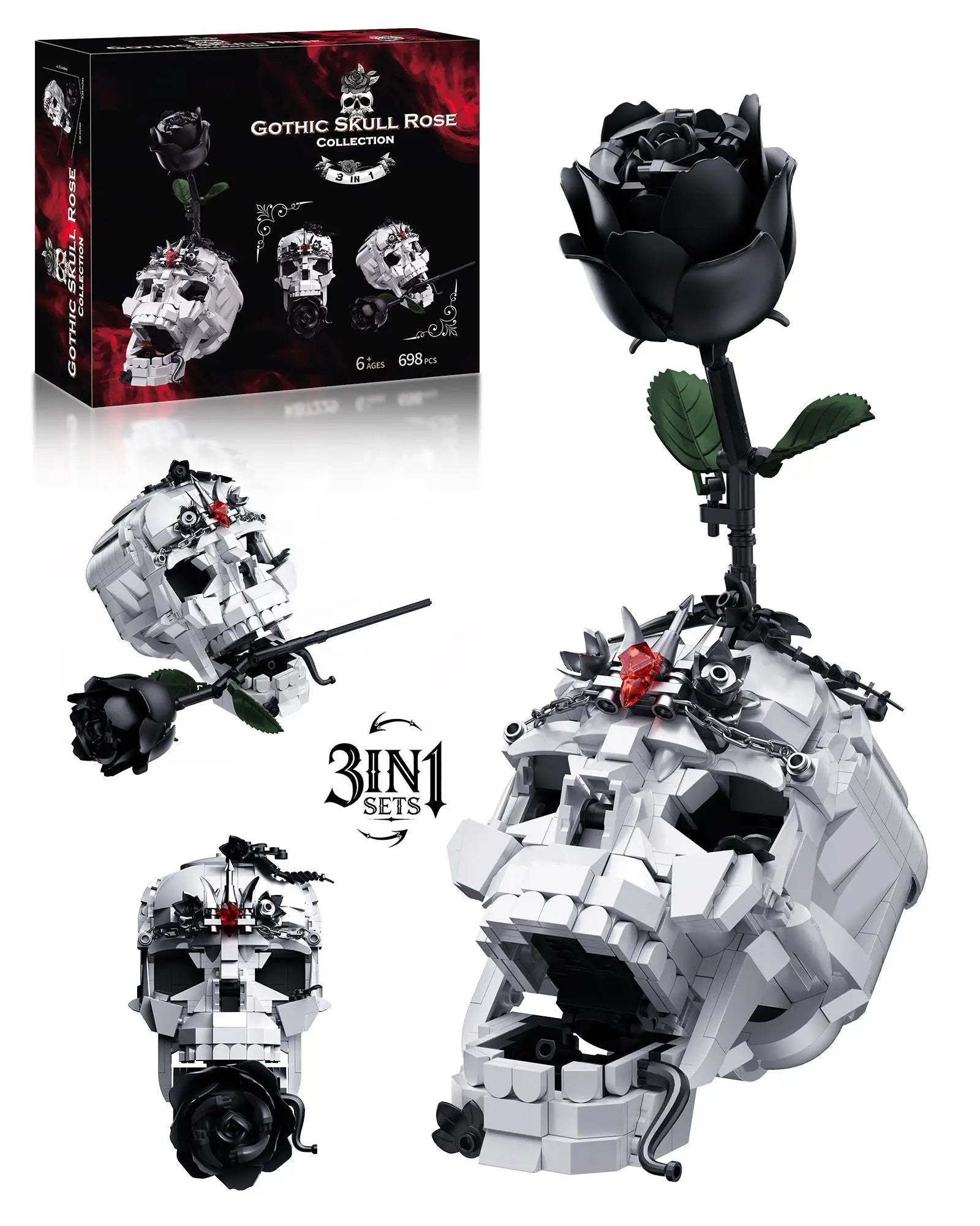 TechBricks Evil Skull Dark Rose 3-in-1 Building Set - 966 Pieces