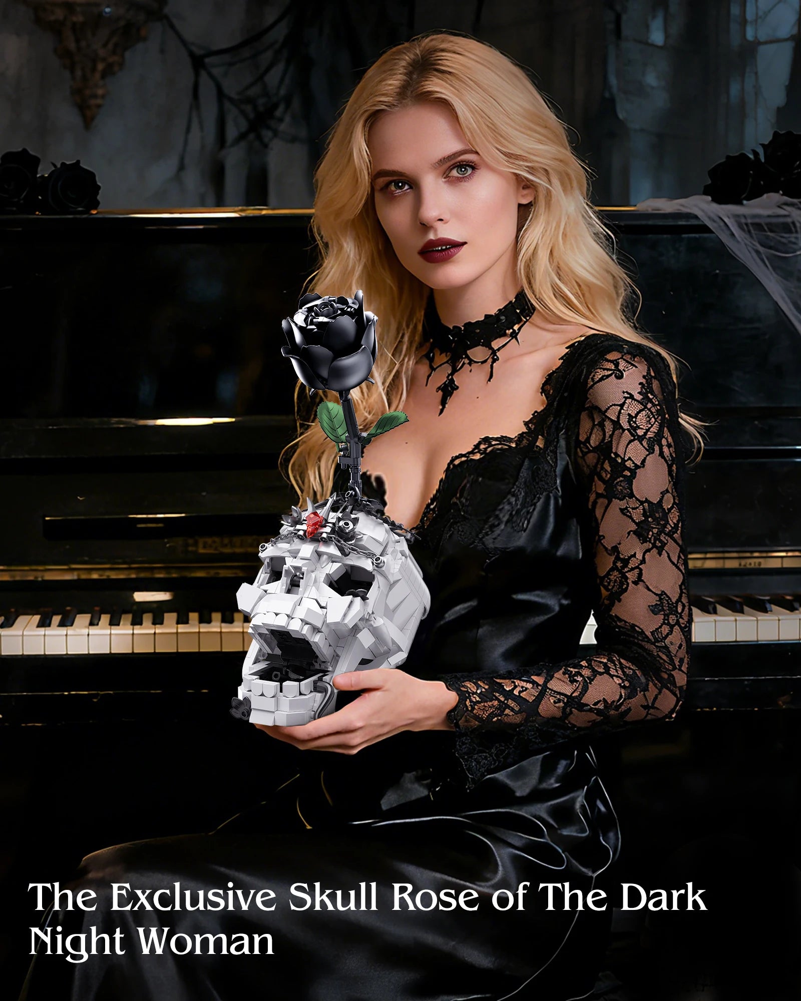 TechBricks Evil Skull Dark Rose 3-in-1 Building Set - 966 Pieces