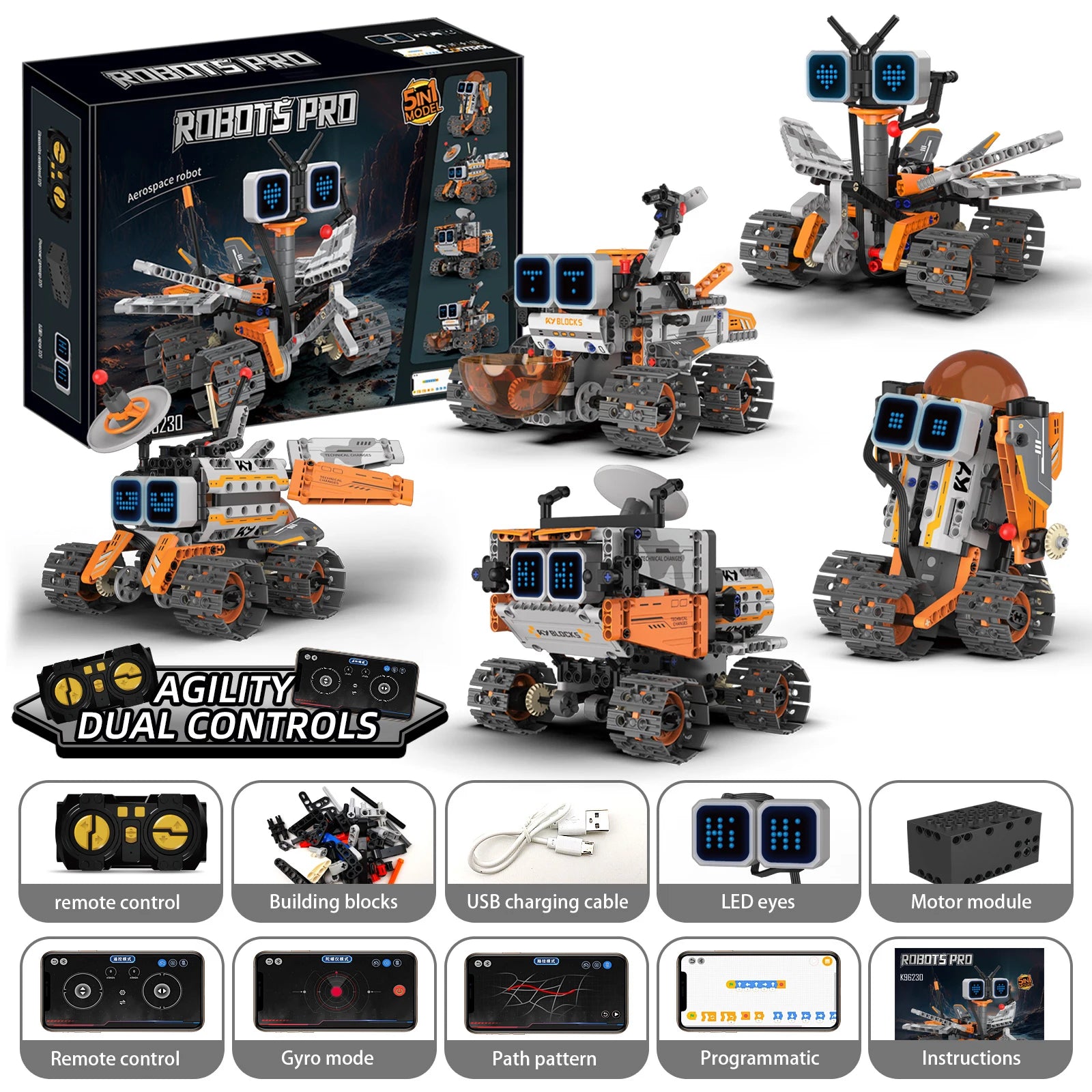 TechBricks Transforming 5-in-1 Remote Control Robot Building Blocks