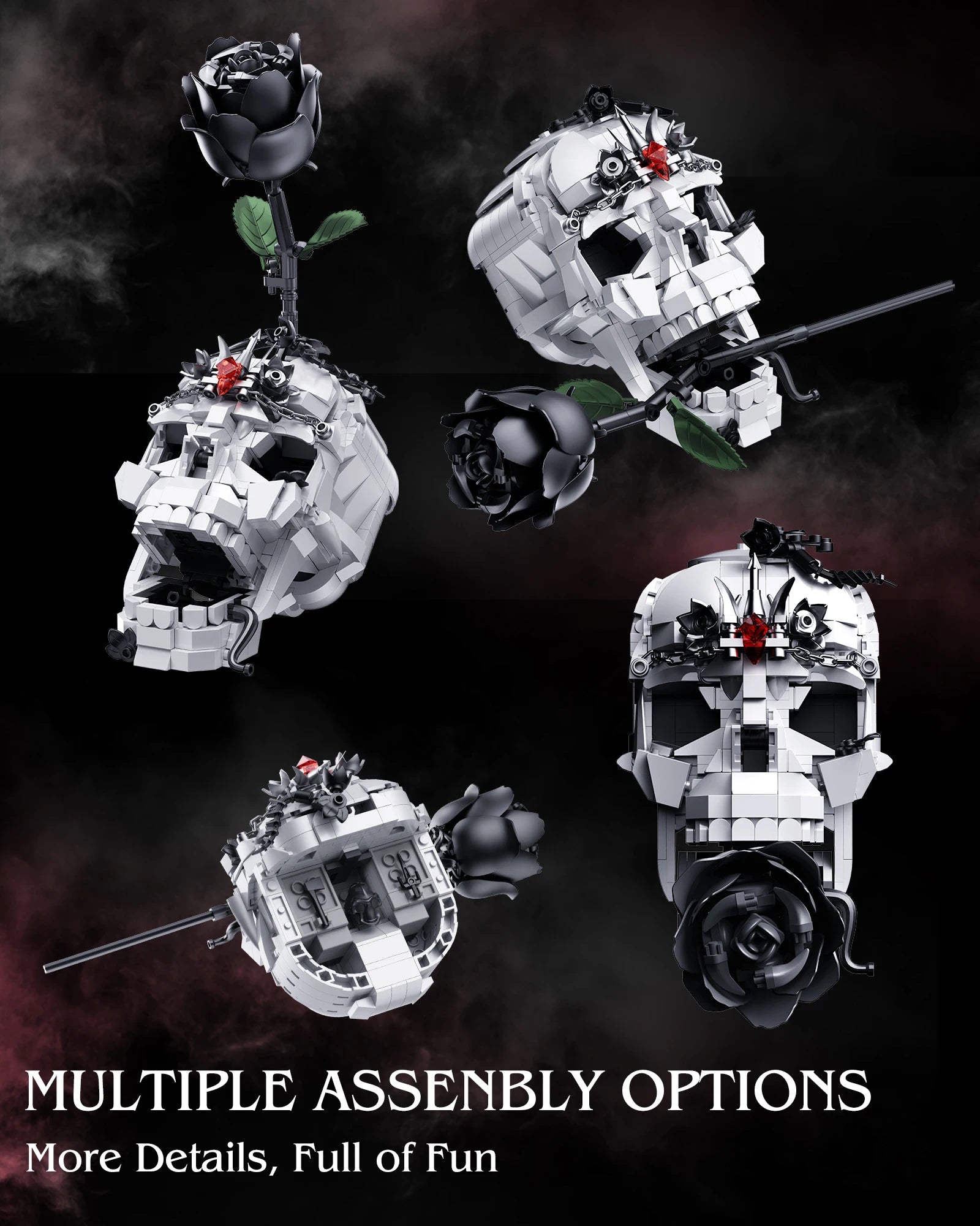 TechBricks Evil Skull Dark Rose 3-in-1 Building Set - 966 Pieces