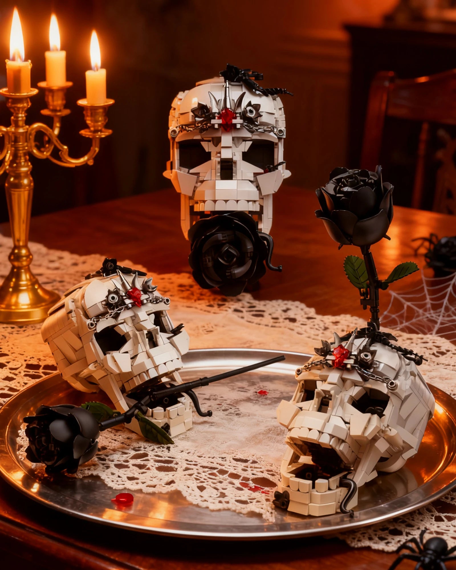 TechBricks Evil Skull Dark Rose 3-in-1 Building Set - 966 Pieces