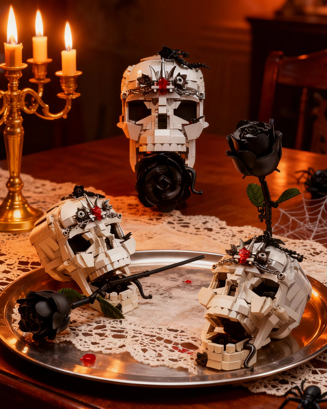TechBricks Evil Skull Dark Rose 3-in-1 Building Set - 966 Pieces