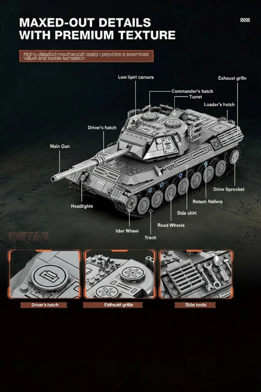 TechBricks Leopard 1 Main Battle Tank Building Block Set — 1:26 Scale, 1273pcs